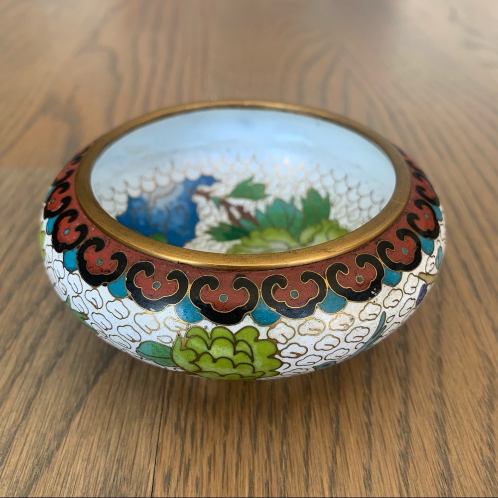 Vintage Antique Chinese Cloisonne Enamel Bowl Peonies - Picture 2 of 5